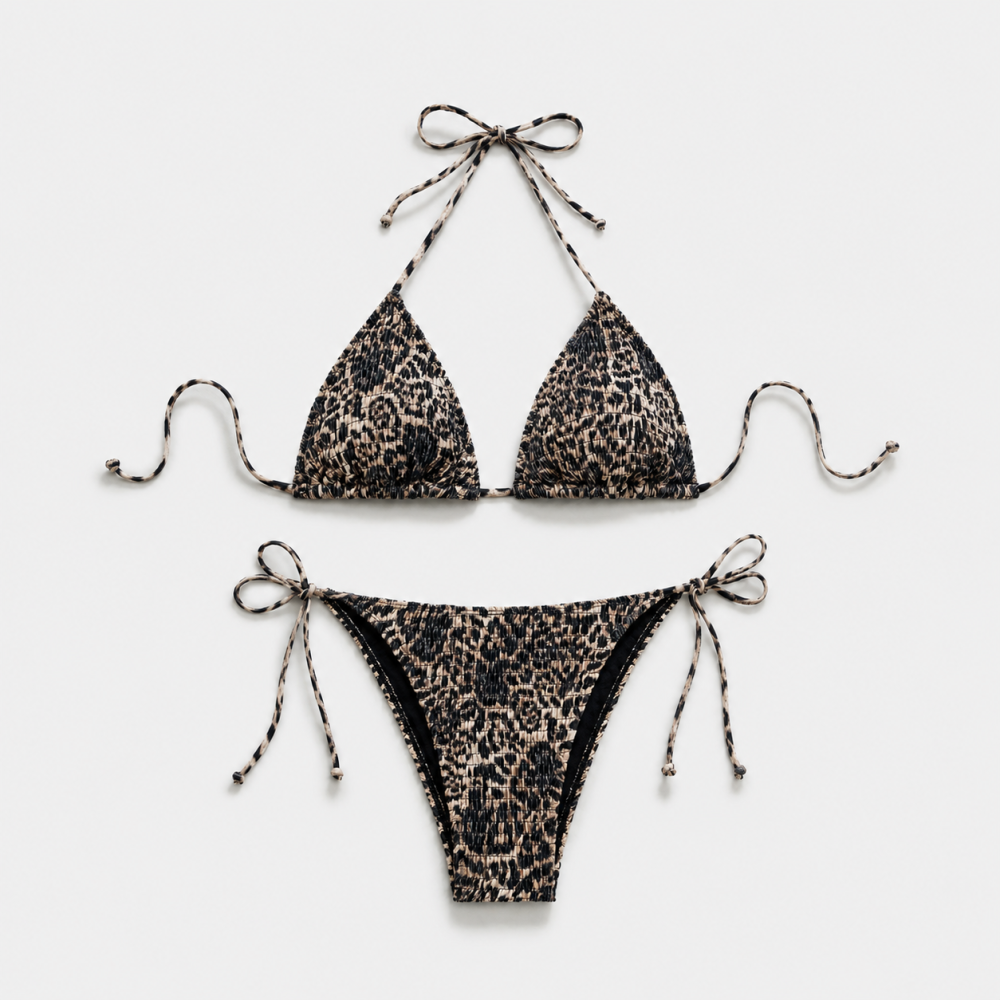 Ensemble Bikini Élégant À Imprimé Léopard Et Bretelles Nouées 