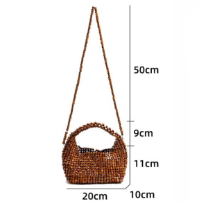 Sac À Oreiller Pour Femme En Bois Tressé Ajouré, Orné De Perles Unies De Style Ancien. h5 Image6