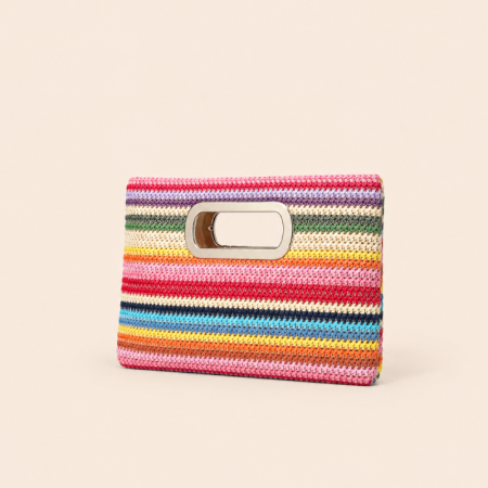 Sac carré pour femme en raphia tissé à rayures multicolores, style décontracté