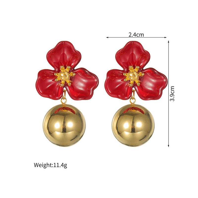 Boucles D'Oreilles Pendantes Pour Femme, Collection Romantique, Motif Floral Doux, En Acrylique Doré. Image3