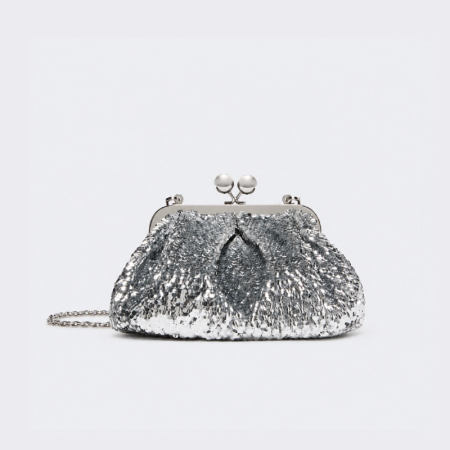 Sac rond pour femme en polyester tissé uni à sequins, style soirée 2