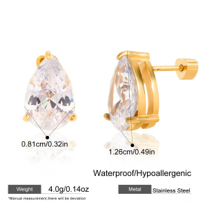 Boucles D'Oreilles Puces Élégantes Pour Femmes, En Acier Inoxydable Imperméable, Couleur Or, Forme Irrégulière, Patchwork, Zircon. h5 