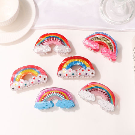 Pinces à cheveux en PVC à rayures mignonnes, couleurs mélangées et forme géométrique, série simple