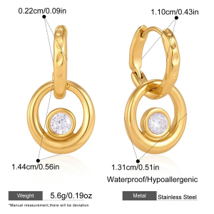 Boucles D'Oreilles Pendantes Pour Femme, Élégantes Et Rondes, En Acier Inoxydable Doré, Collection Simple Series h5 