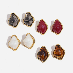 Boucles D'Oreilles Puces Pour Femmes, Collection Simple, Style Rétro, Forme Irrégulière, Dégradé De Couleurs, En Résine. h5 Image2