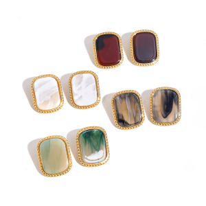 Boucles D'Oreilles Puces Rétro Rectangulaires En Résine Pour Femmes, Collection Classique h5 Image2