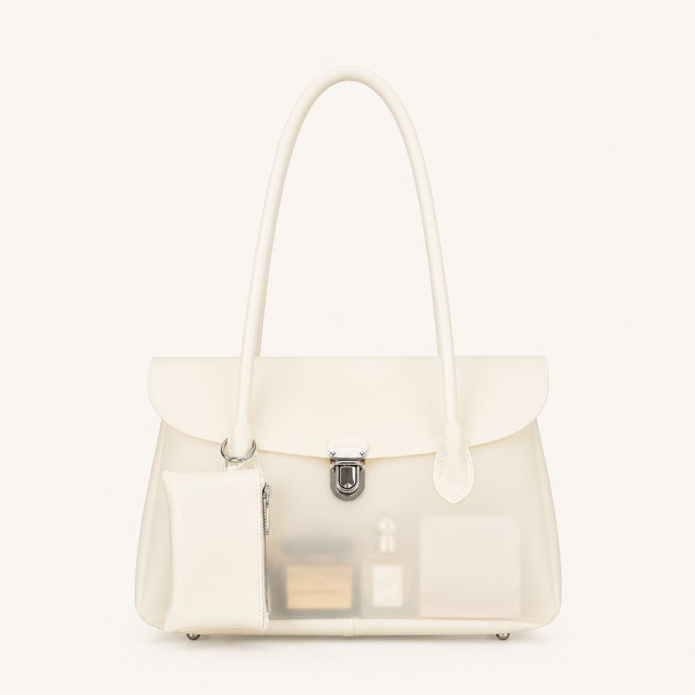 Sac À Main Femme Style Décontracté Avec Poignées En Pvc Transparent Uni Et Détails Métalliques. 