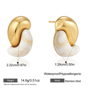 Boucles D'Oreilles Puces Pour Femmes, Style Rétro, Forme Irrégulière, En Acier Inoxydable, Couleur Or, Étanches, Collection Simple Series h5 