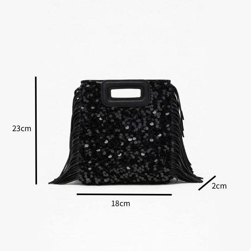 Sac Carré Pour Femme En Pu De Qualité Supérieure, Style Soirée, À Pampilles Et Sequins, Couleur Unie. h5Image8