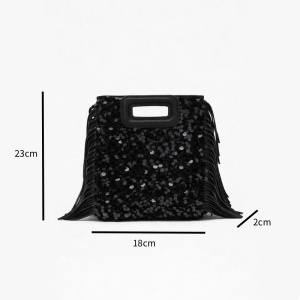 Sac Carré Pour Femme En Pu De Qualité Supérieure, Style Soirée, À Pampilles Et Sequins, Couleur Unie. h5 Image8