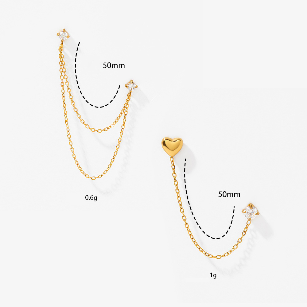 Boucles D'Oreilles Puces Pour Femmes, En Acier Inoxydable Imperméable, Couleur Or, Avec Pompon En Forme De Cœur Et Zircon. Image5