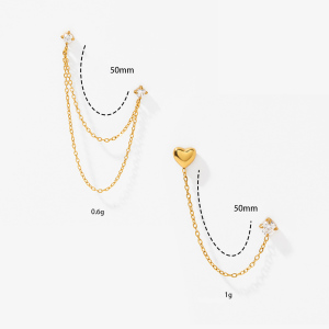 Boucles D'Oreilles Puces Pour Femmes, En Acier Inoxydable Imperméable, Couleur Or, Avec Pompon En Forme De Cœur Et Zircon. h5 Image5