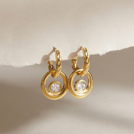 Boucles d'oreilles pendantes pour femme, élégantes et rondes, en acier inoxydable doré, collection Simple Series