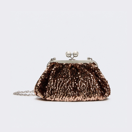 Sac rond pour femme en polyester tissé uni à sequins, style soirée