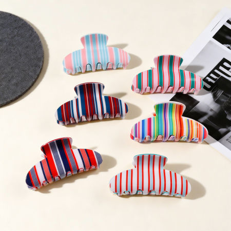 Pinces à cheveux Simple Series Daily Stripe de couleur mixte en PVC