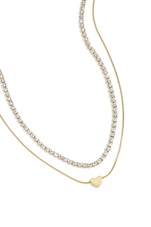 Double Chaîne Ornée D'Un Cœur Minimaliste Et D'Un Zircon Cubique h5 