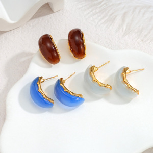 Boucles D'Oreilles Puces Rétro Rectangulaires En Acier Inoxydable, Couleur Or, Imperméables, Avec Strass Et Pierres Artificielles. h5 Image3