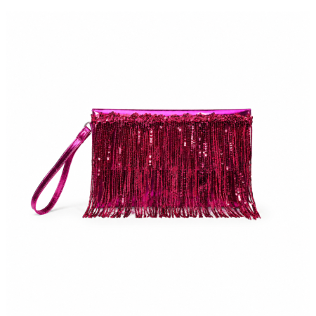 Sac carré pour femme en PU à pompons et sequins, couleur unie, style soirée 2