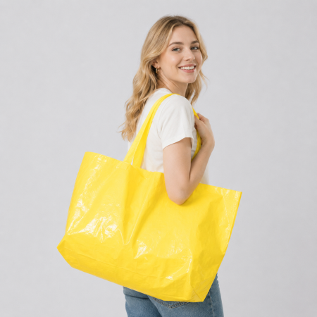 Sacs de courses tissés en polypropylène (PP) de style décontracté, couleur unie, pour femmes