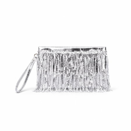 Sac carré pour femme en PU à pompons et sequins, couleur unie, style soirée
