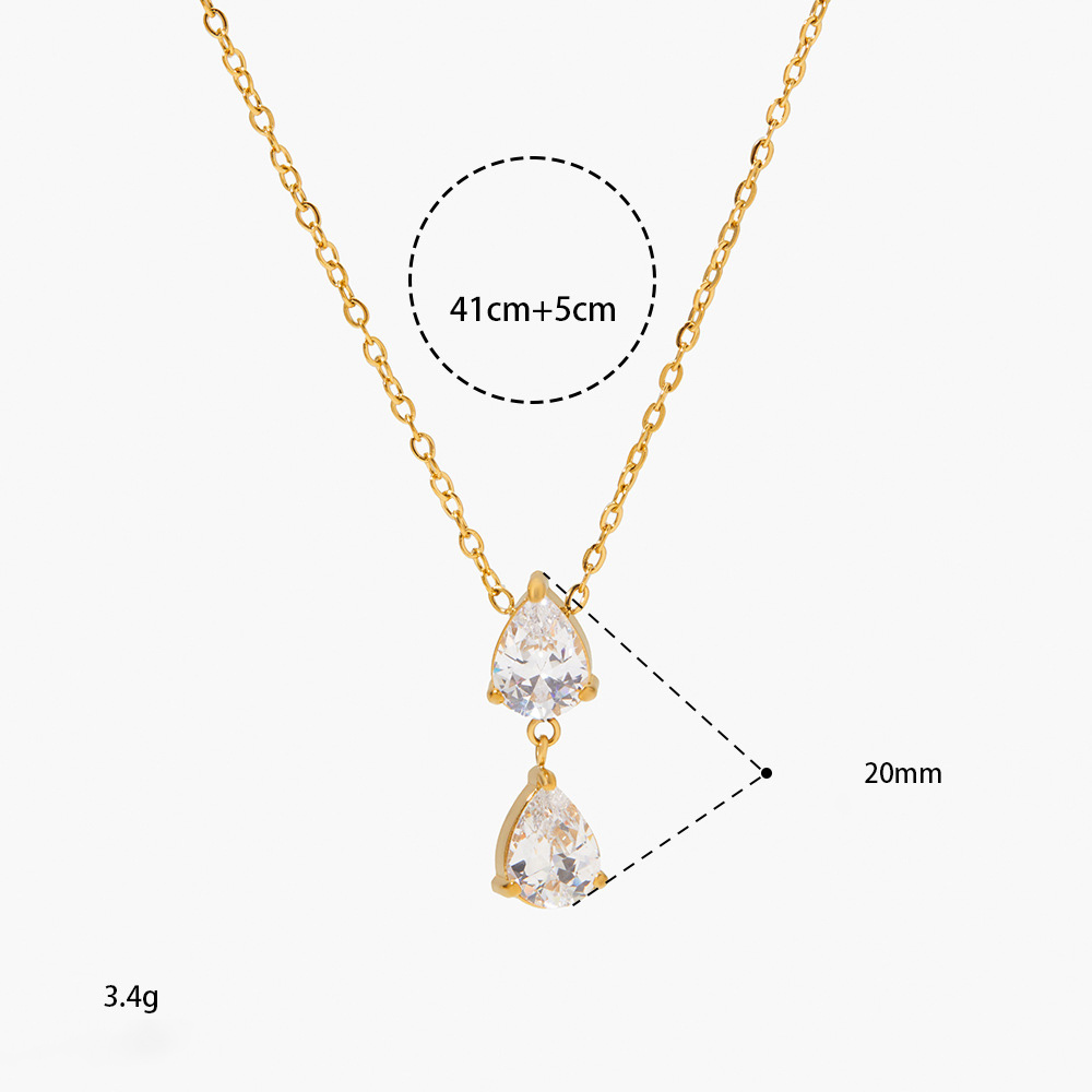 Colliers Pendentifs Pour Femmes En Acier Inoxydable Étanche Couleur Or Avec Zircon, Collection Simple Droplet Image3
