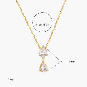 Colliers Pendentifs Pour Femmes En Acier Inoxydable Étanche Couleur Or Avec Zircon, Collection Simple Droplet h5 Image3