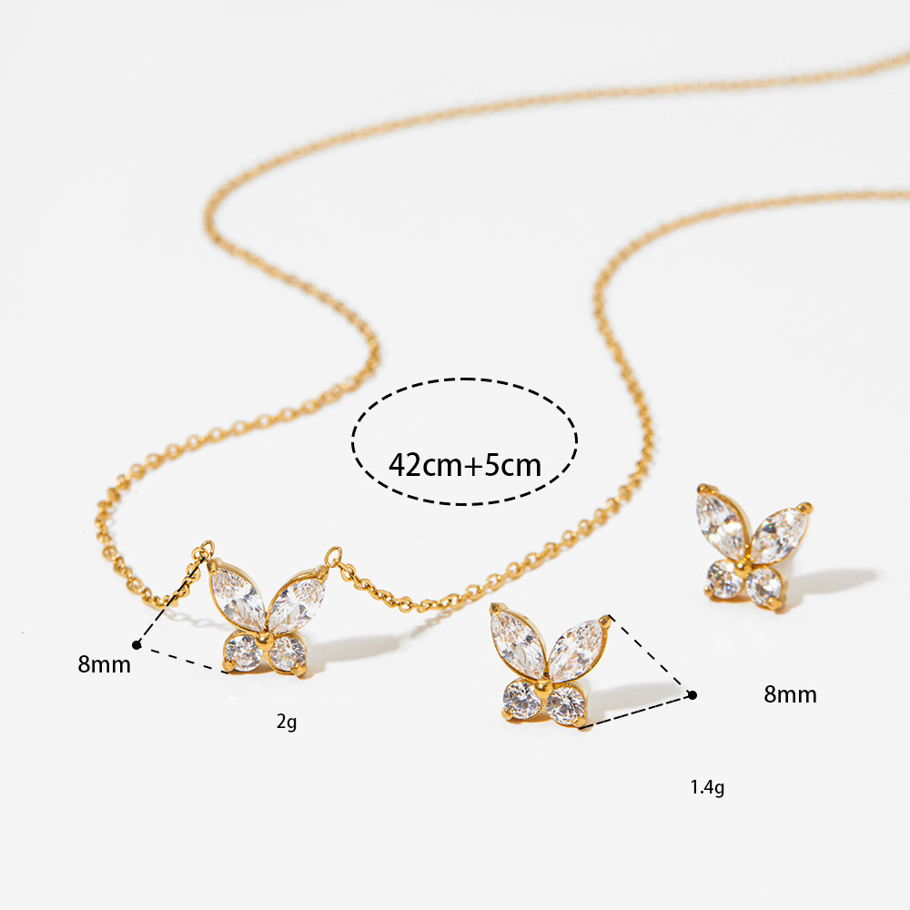 Ensembles De Colliers Pour Femmes Simple Series Butterfly En Acier Inoxydable, Étanches, Couleur Or Et Zircon. Image4