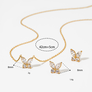 Ensembles De Colliers Pour Femmes Simple Series Butterfly En Acier Inoxydable, Étanches, Couleur Or Et Zircon. h5 Image4