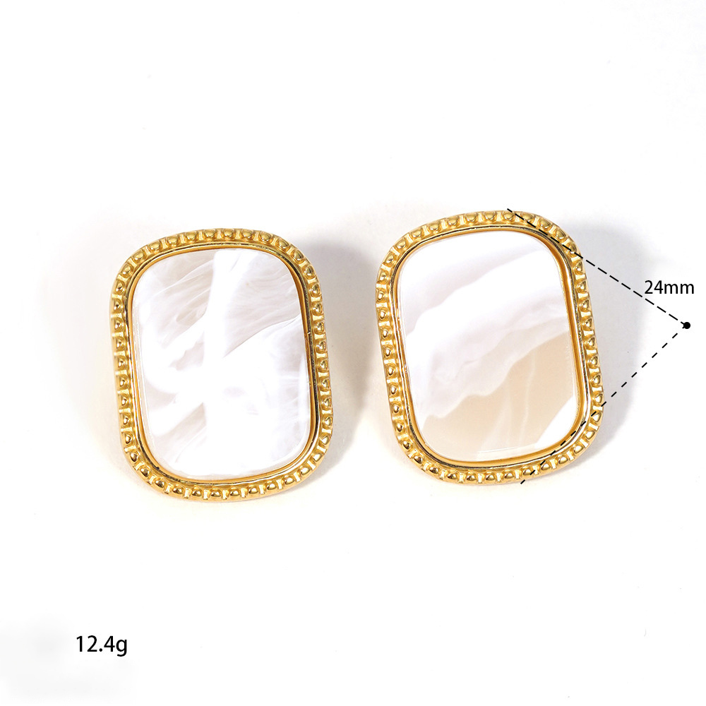 Boucles D'Oreilles Puces Rétro Rectangulaires En Résine Pour Femmes, Collection Classique Image4