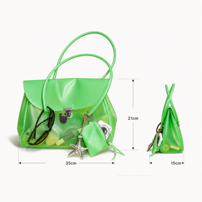 Sac À Main Femme Style Décontracté Avec Poignées En Pvc Transparent Uni Et Détails Métalliques. Image5