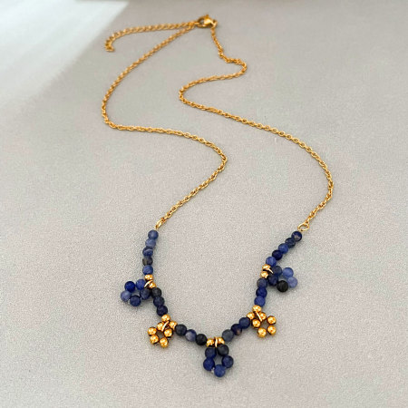 Ensembles de colliers pour femmes, collection romantique, perles de fleurs et pierres naturelles, acier inoxydable étanche 2