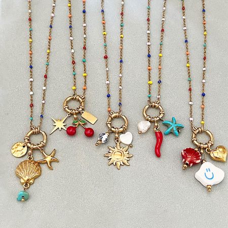Colliers pendentifs pour femmes, collection romantique, style océanique, en acier inoxydable étanche, couleur or, motif cœur, idéal pour les vacances. 2