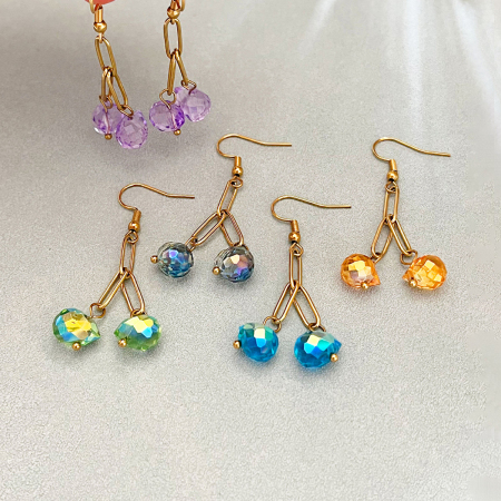 Boucles d'oreilles pendantes simples en cristal doré pour femmes