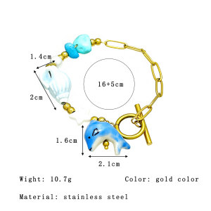 Bracelets À Breloques Pour Femmes, Style Océanique, En Céramique, Avec Poissons, En Acier Inoxydable, Étanches, Couleur Or h5