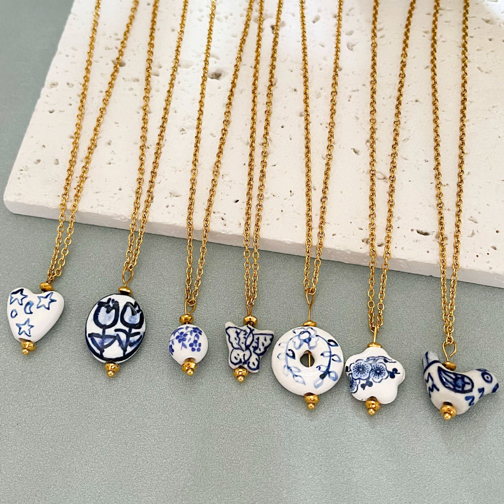 Colliers Pendentifs Pour Femmes En Forme De Cœur, En Céramique Et Acier Inoxydable, Couleur Or, Étanches Image2