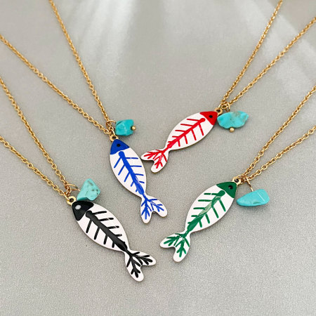 Colliers pendentifs pour femmes en acier inoxydable, couleur or, motif poisson émaillé, motif vacances