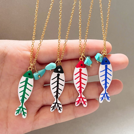 Colliers pendentifs pour femmes en acier inoxydable, couleur or, motif poisson émaillé, motif vacances 2