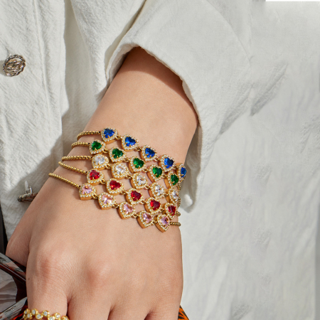 Bracelet chaîne femme en acier inoxydable imperméable avec zircon et patchwork Sweet Heart de la série Luxueuse