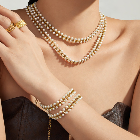 Colliers de perles élégants et imperméables en acier inoxydable doré, collection romantique pour femmes