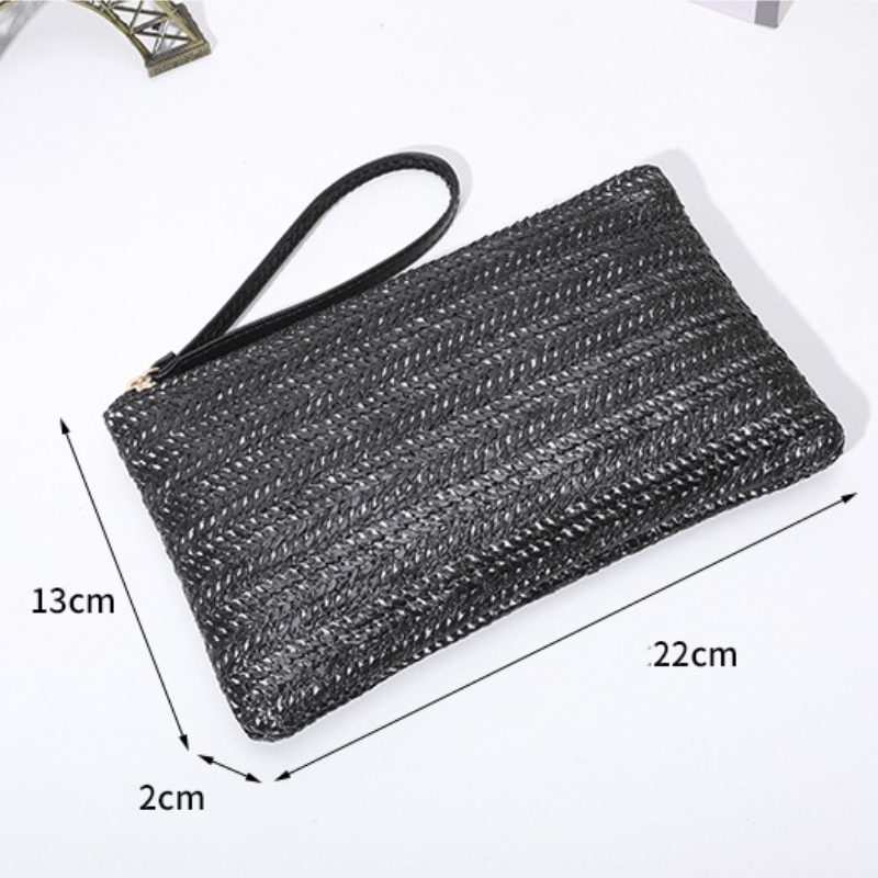 Sac Carré Pour Femme En Raphia Tissé Uni, Style Décontracté h5Image5