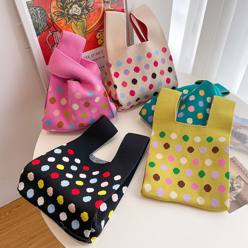 Sac Carré Pour Femme En Polyester Tissé À Pois Multicolores, Style Décontracté h5Image2