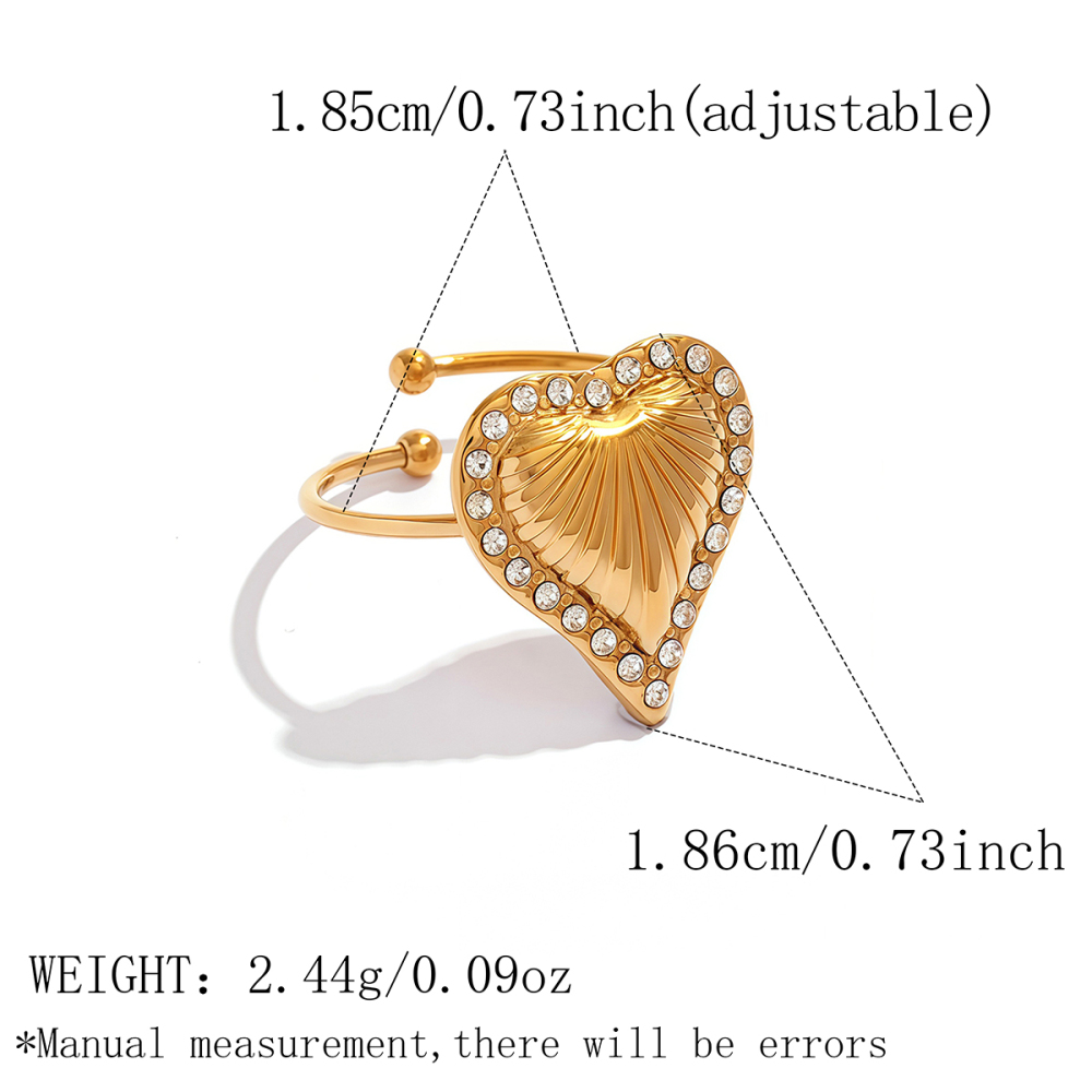 Ensembles De Bagues Simple Series Daily Heart En Acier Inoxydable Étanche Couleur Or Avec Zircon 