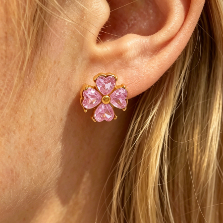 Boucles d'oreilles puces pour femmes Simple Series Daily Clover en acier inoxydable doré avec zircon