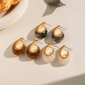 Boucles D'Oreilles Puces Pour Femmes En Résine Dorée En Forme De C h5 Image2