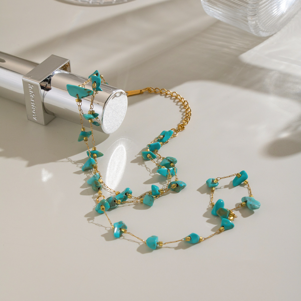Chaîne De Poignet Pour Femme En Acier Inoxydable Étanche, Couleur Or, Ornée De Pierres Naturelles Image4