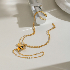 Chaîne De Poignet Pour Femme En Acier Inoxydable Émaillé En Forme D'Abeille, Couleur Or, Ornée De Strass. h5 Image4