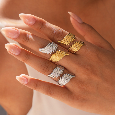 Bagues tendance Daily Wings pour femmes, en acier inoxydable étanche, couleur or, collection Simple Series 2