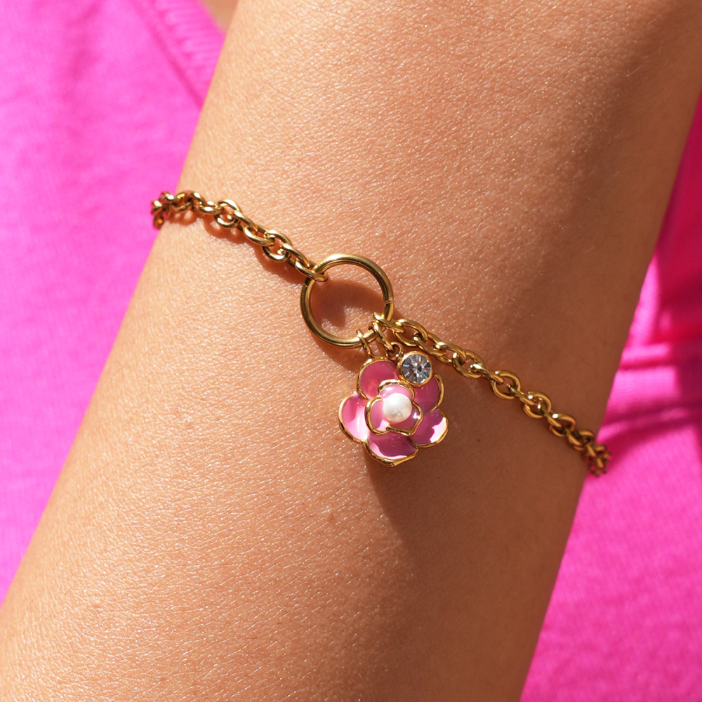 Bracelet Pour Femme Simple Series Daily Flower En Acier Inoxydable Étanche Couleur Or h5Image3