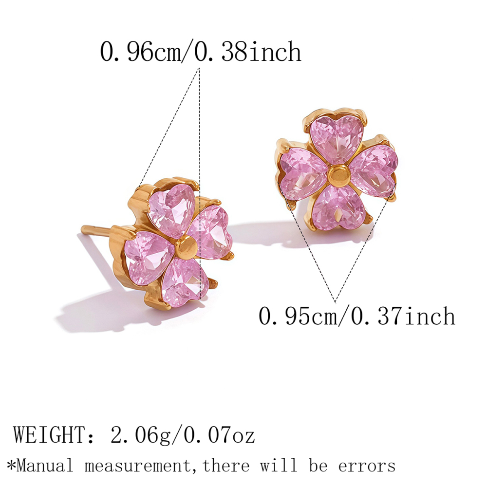 Boucles D'Oreilles Puces Pour Femmes Simple Series Daily Clover En Acier Inoxydable Doré Avec Zircon 