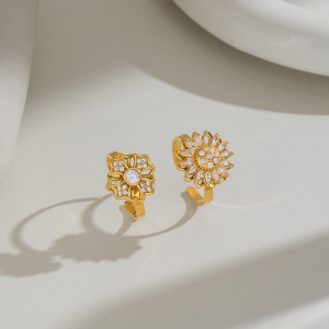 Bagues De Luxe En Acier Inoxydable Doré Avec Pierre Précieuse Zircon, Collection Fleur h5 Image4